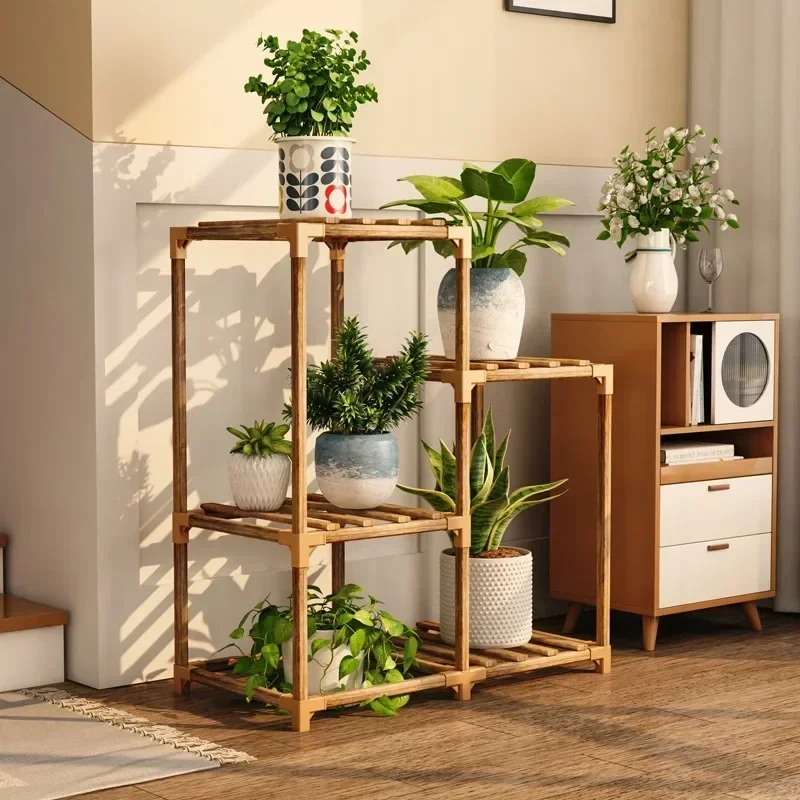 Holder Assembly Shelf Wood Shelf Plant Support Base Display Stand Corner Plant Stand Outdoor Indoor Practical Multifunctional