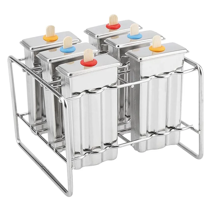 

Stainless Steel Ice Cream Mold Popsicle Mold Ice Cream DIY Fruit 6 Ice Tray Mold-ABAJ