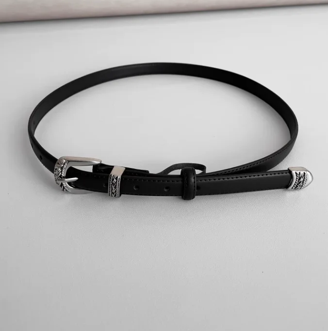 ผู้ชายผู้หญิง Vintage Silver Buckle ของแท้หนังรัดตัวหญิง Cummerbund Coat เข็มขัดชุด Decration เข็มขัดแคบ J1517