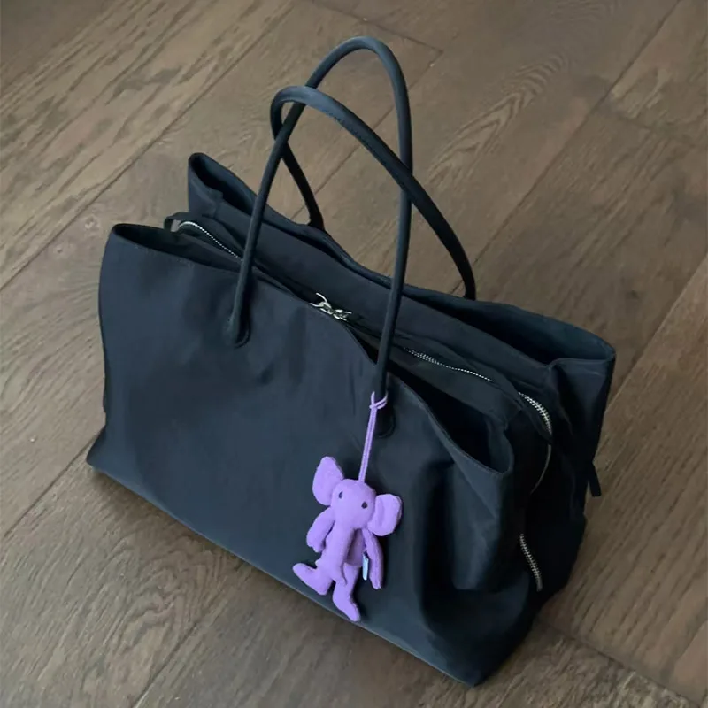Suede Canvas Color-block Tote Bag,lightweight Multi-compartment Large Capacity Handbag,leisure Simple Retro Zipper Shoulder Bag - view 4
