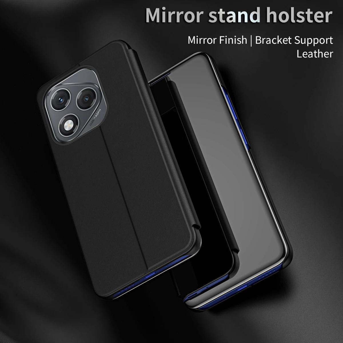 미러 플립 가죽 휴대폰 케이스 충격 방지 킥스탠드 이미지