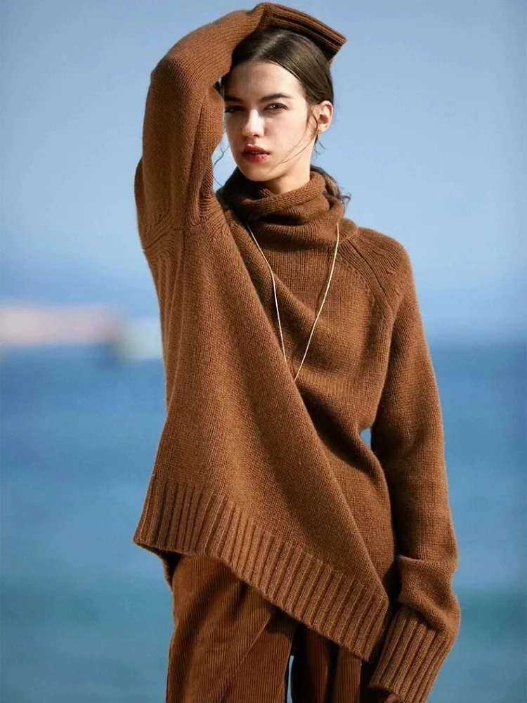 Autumn/Winter New Cashmere Sweater 100% Wool Women\'s Sweater High Collar Thick Knitted Pullover Casual Large Fashion Korean Tops