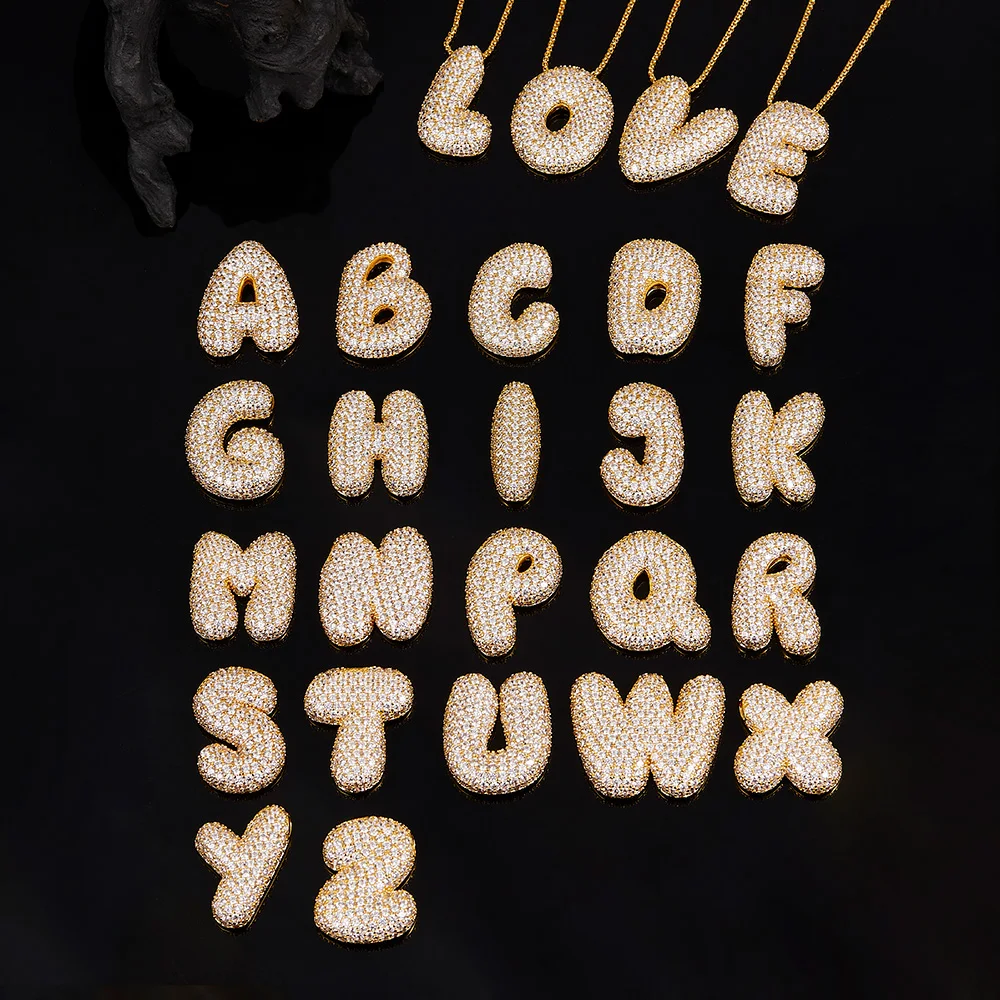 قلادة من الفضة الإسترليني عيار 925 مرصوفة بمويسانيتي، معتمدة من GRA، فقاعة هيب هوب أوروبية وأمريكية مكونة من 26 حرفًا