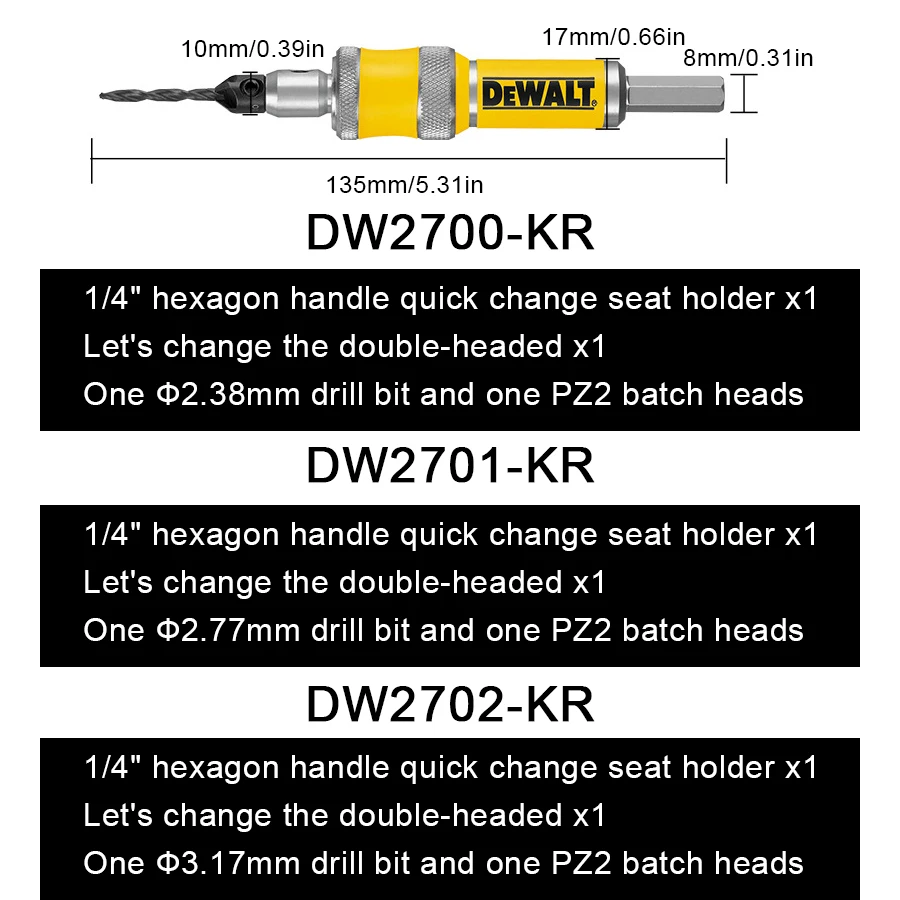 DEWALT DW2700 DW2701 DW2702 Drill Flip Drive Complete Unit #6 #8 #10 2 in 1 Countersink Wood Drill Bit 6mm 8mm 10mm Accessories