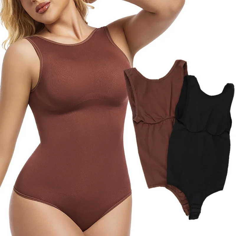 ไม่มีรอยต่อบอดี้สูทผู้หญิง Shapewear Tummy Control COLLAR Tank Top U-Shape Backless Body Shaper Thongs ชุดชั้นใน Slim เอว