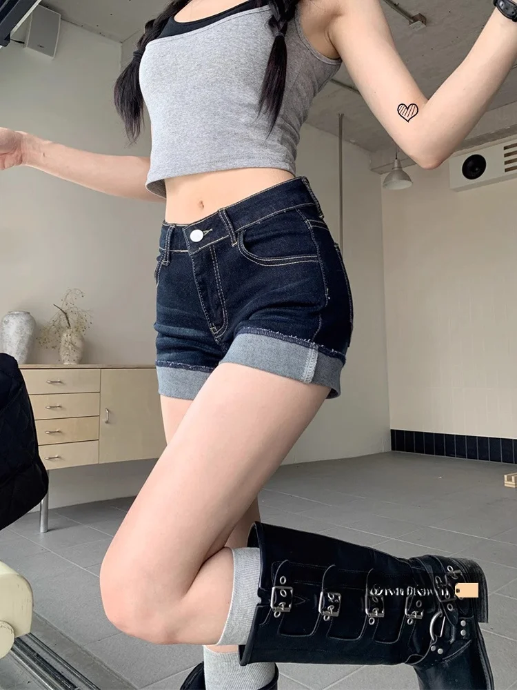 

Summer New plus Size Elastic American Hot Girl High Waist Sexy Denim Short Shorts Women Cuffed Wide Leg A-Line Hot Pants Trendy