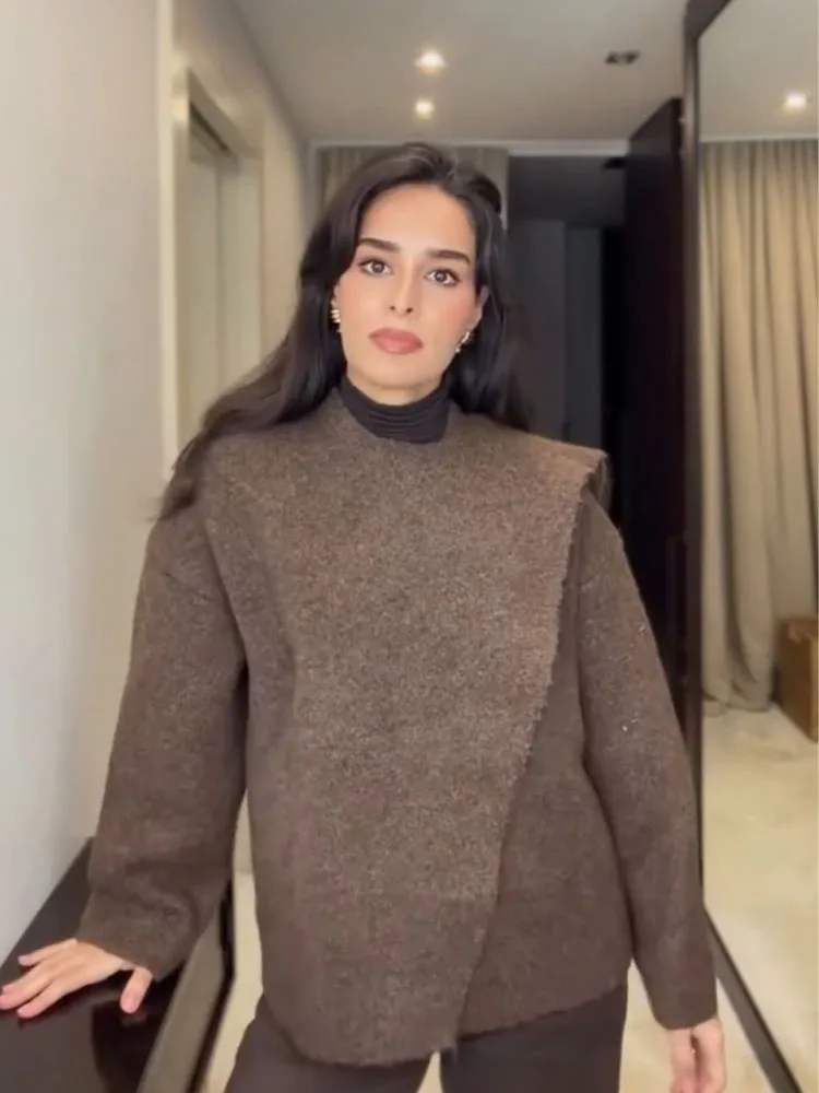 

HH New Woman Winter Versatile Warm Long Sleeves Scarf Collar Solid Color Knitted Cardigan Female Casual Fashion Knitted Sweater