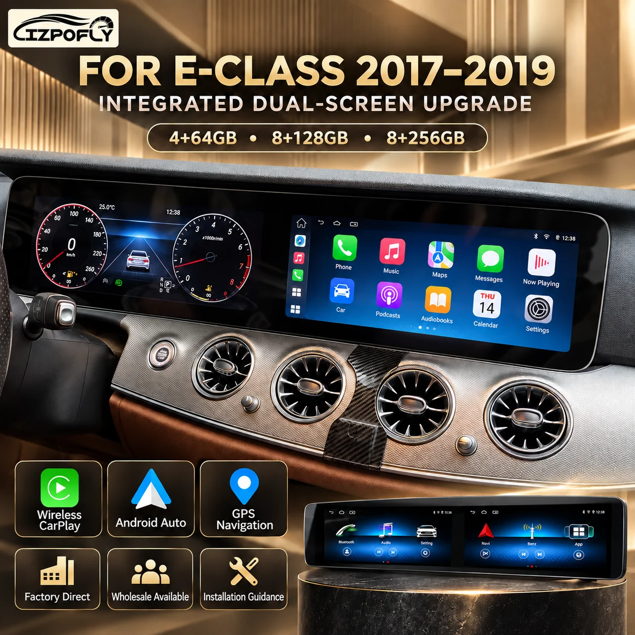 23 inch Dual Screen Carplay Car Android For Mercedes-Benz E Class W213 2017-2019 Car GPS Navigation Head Unit Multimedia Player