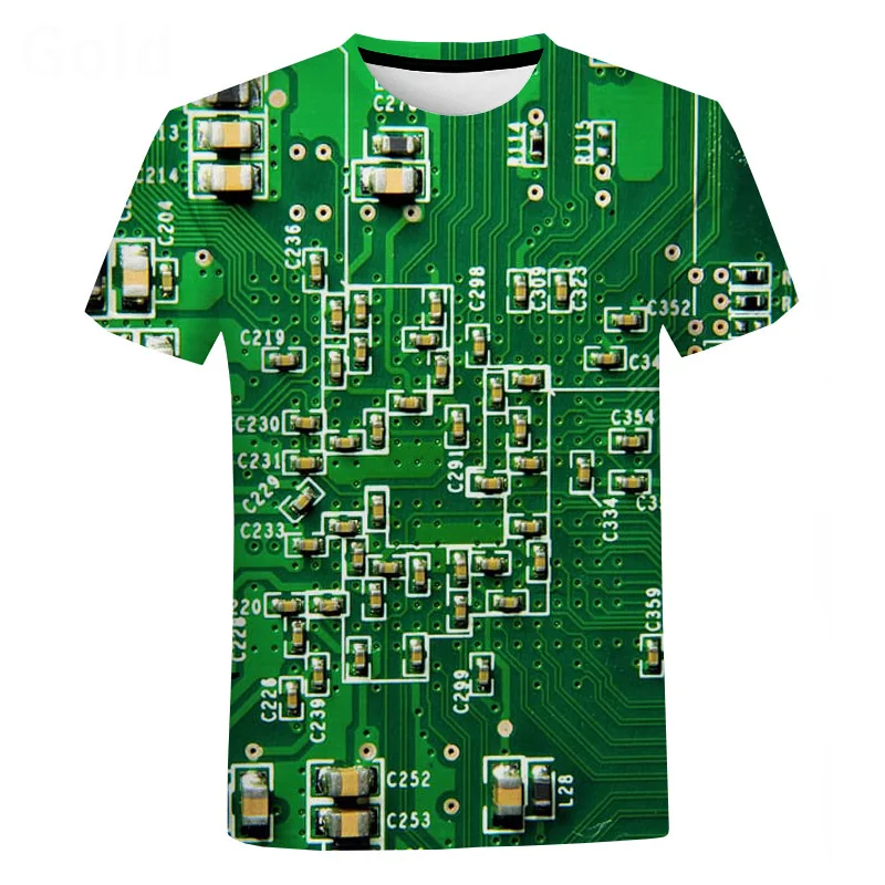 3D Printed Circuit Board Graphic T Shirt for Men Summer Casual T-shirt Casual Electronic Chip Creative Tee Shirts Women Gym Tops