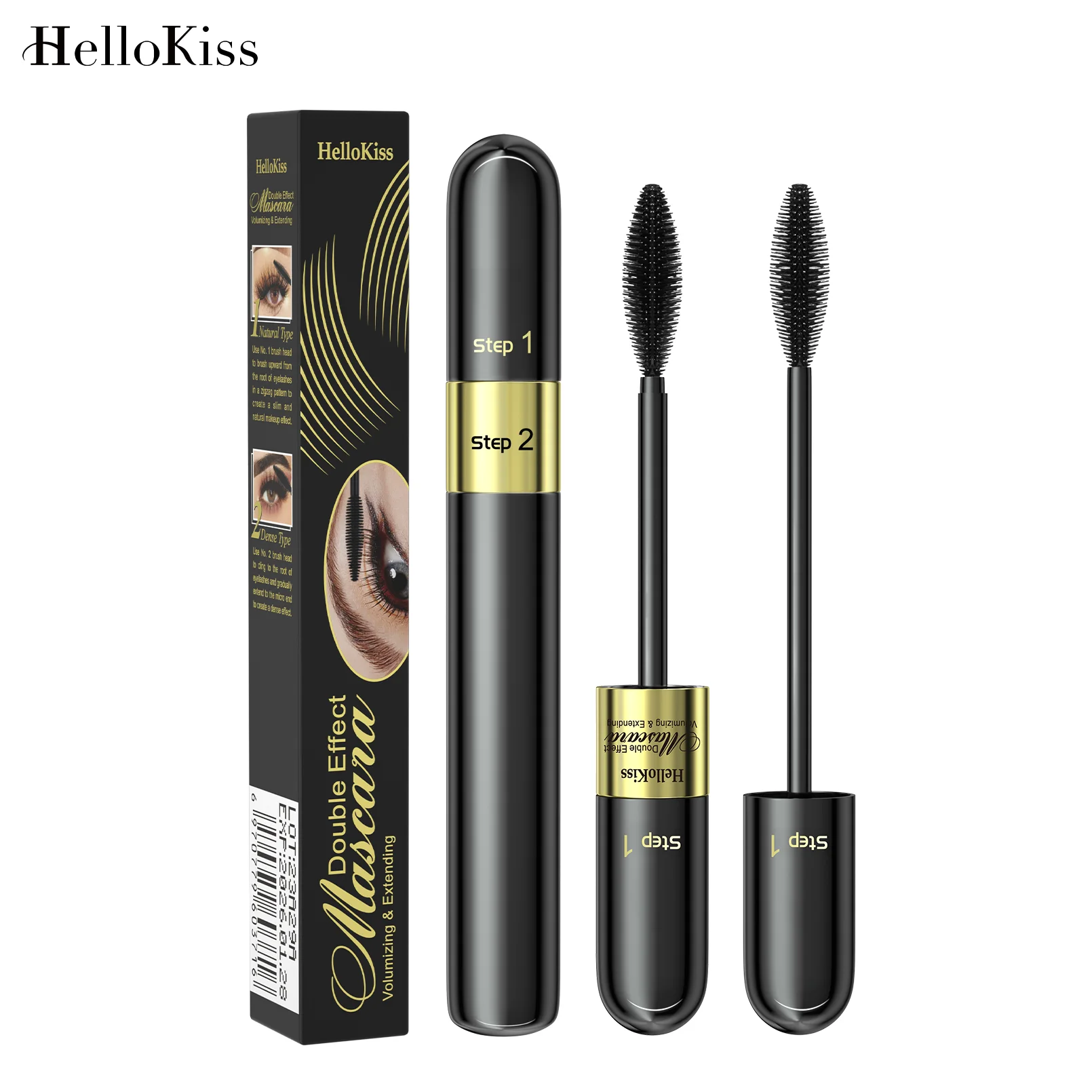 Mascara en Fiber de soie 2 en 1, brosse pour les yeux, imperméable, noir, épais, recourbe-cils, encre d'allongement, Extension, Rimel, Volume