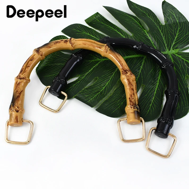 2Pcs Deepeel 10/12cm Fashoin Plastic Bag Handles Black Faux Bamboo Handle for Women Handbags Purse DIY Bags Parts Accessories