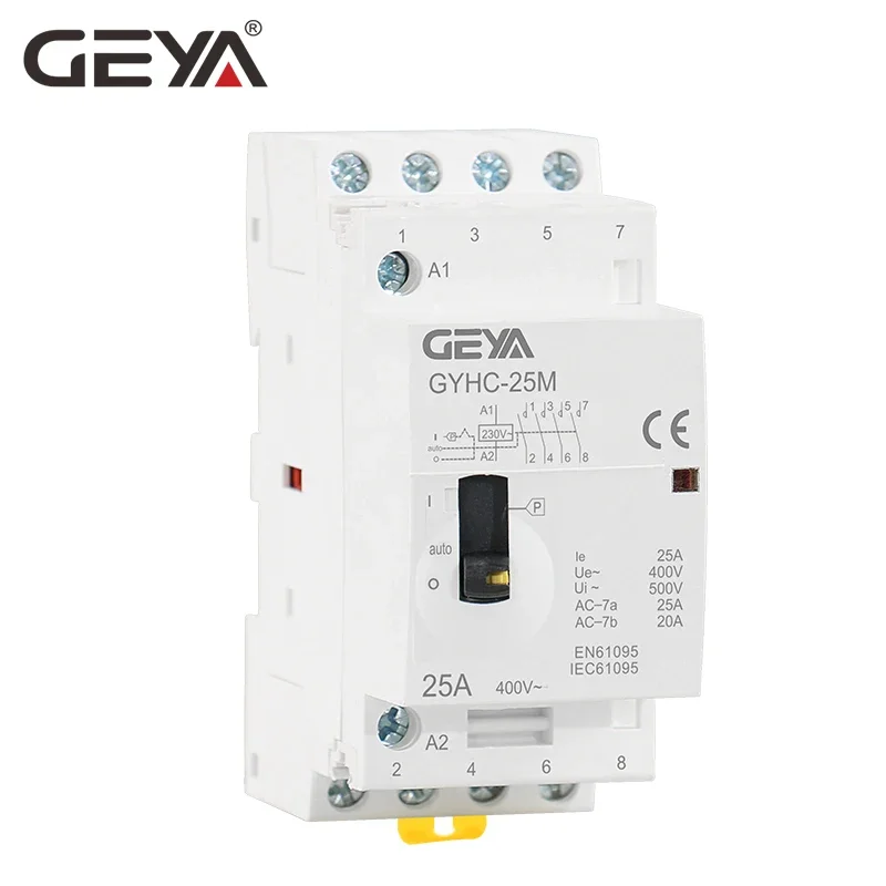 GEYA – contacteur manuel 4P 25A 4NO ou 2NO2NC 220V/230V 50/60HZ, modulaire AC domestique sur rail Din