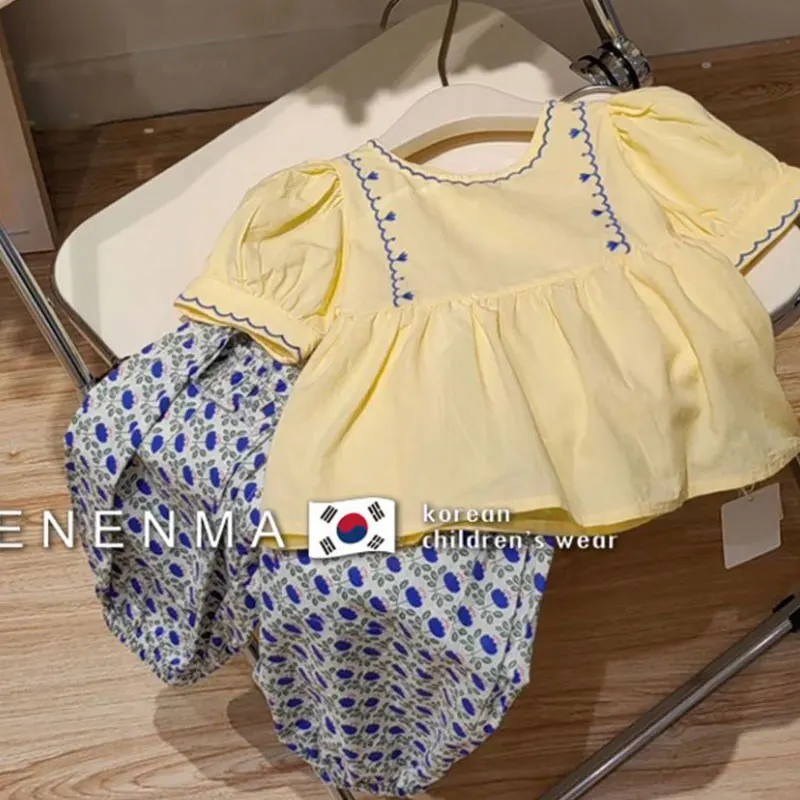 

Elegant Fashion Harajuku Slim Fit Children Clothes Sets Loose Casual All Match Trousers Solid Short Sleeve Blusa Two Piece Set