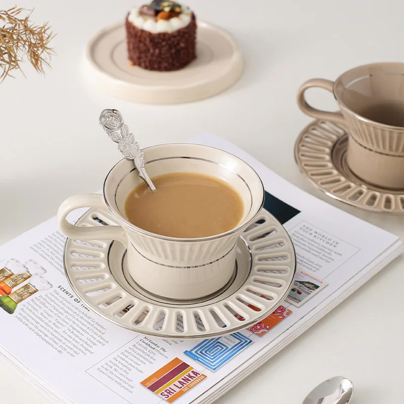 Luxury Ceramic Coffee Cup Dish Nordic Home Makeup Coffee Cup Set High Beauty Afternoon Tea Cup Water Cup view 3