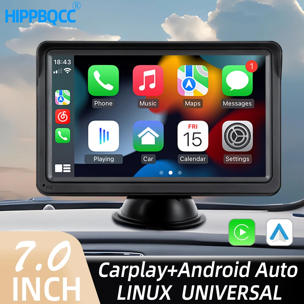 HIPPBQCC Car Radio 7inch Multimedia Video Player CarPlay Android Auto Portable Touch Screen With USB AUX For Rear View Camera