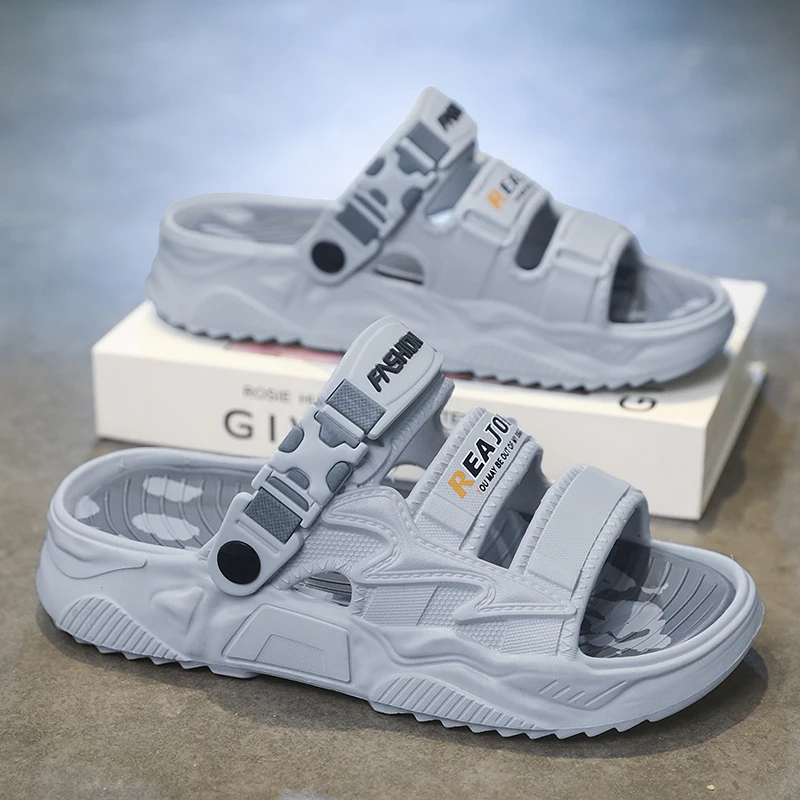 Men's Summer Outdoor Wear Anti-Slip Deodorant Wear-Resistant Casual Sandals Driving Large Size Beach Slippers EVA Material