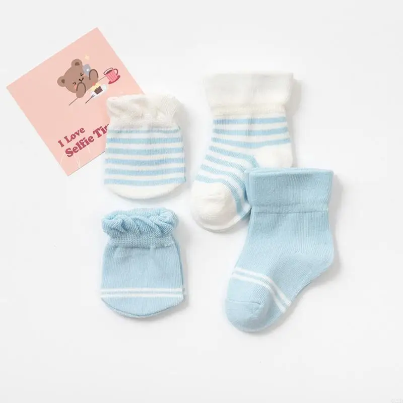 

Q22D 4 Pairs/Set Baby Gloves Socks Bundle 0-3 Months Anti Scratch Soft Mittens