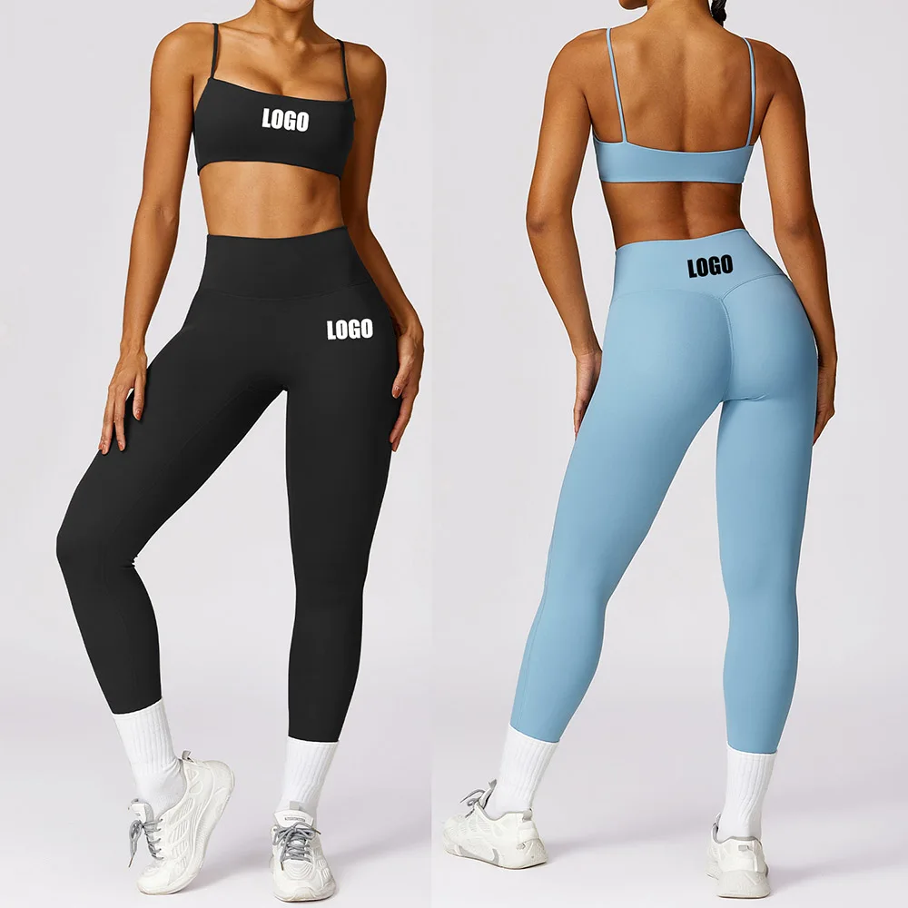 Gym Manufacturer Summer Workout Yoga Suit Set Running Tight Sports Set Women\'s High Waist Fitness Bra yoga pants leggings Suit