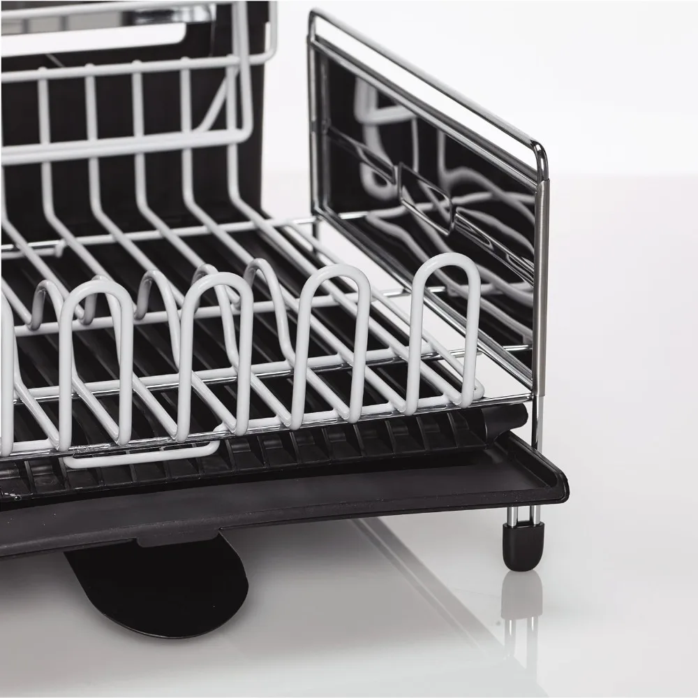 Sabatier Expandable Stainless Steel Dish Rack with Rust-Resistant Soft Coated Wires and Bi-Directional Spout