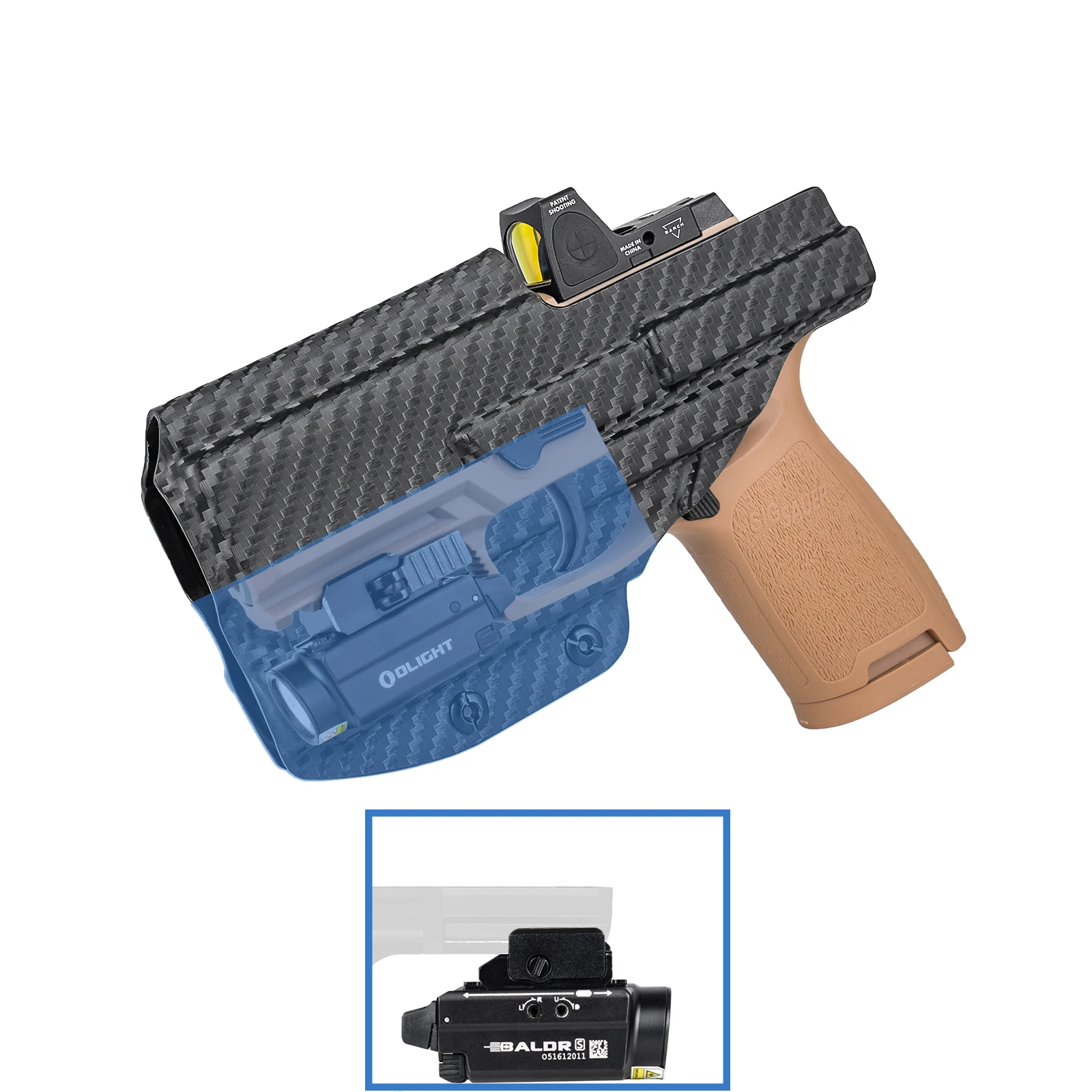 IWB Kydex 홀스터, Sig Sauer P320 M18/ P320 X CARRY/ P320 컴팩트, Olight 손전등 Baldr S 레이저 조명 은폐 운반