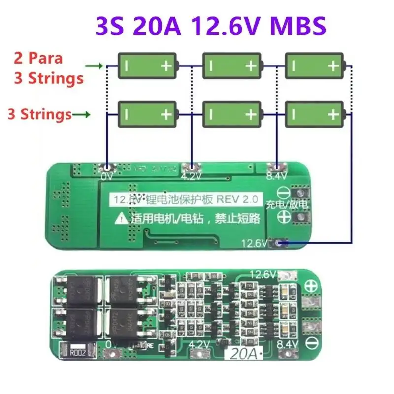 3S 20A Li-ion Lithium Battery 18650 Charger Protection Board PCB BMS 11.1V 12V 12.6V Cell Charging Protecting Module