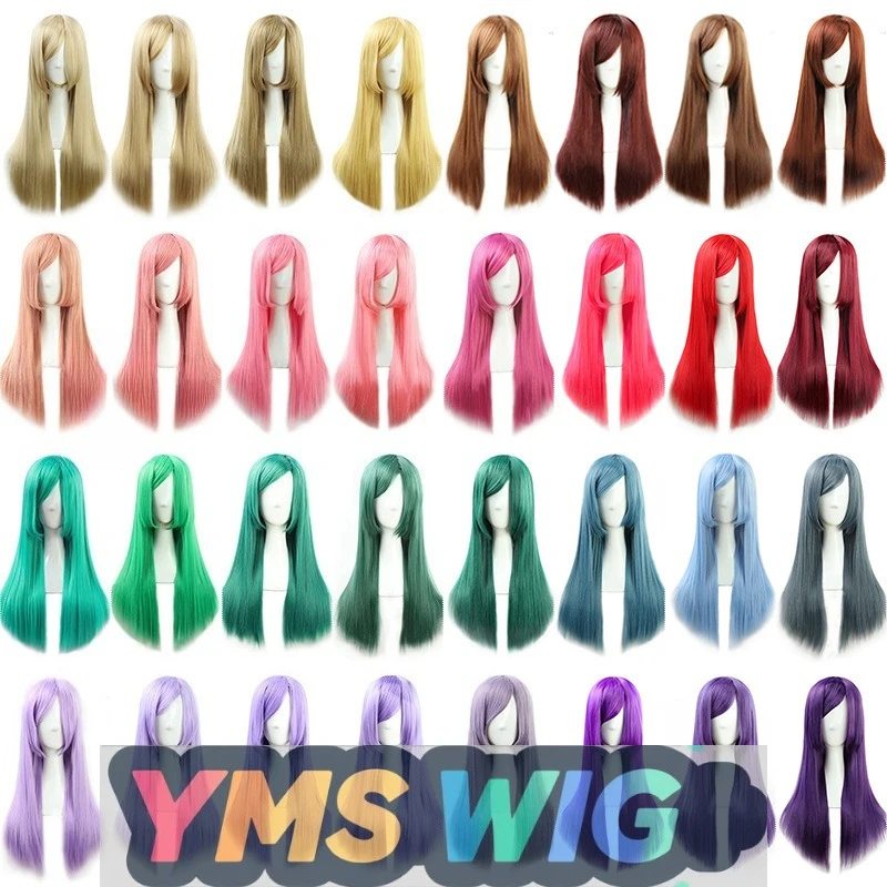 YMS 가발 롱뱅 유니버설 롱 스트레이트 헤어 코스 가발 60cm52 컬러 모피 소녀 모델링 애니메이션 캐릭터