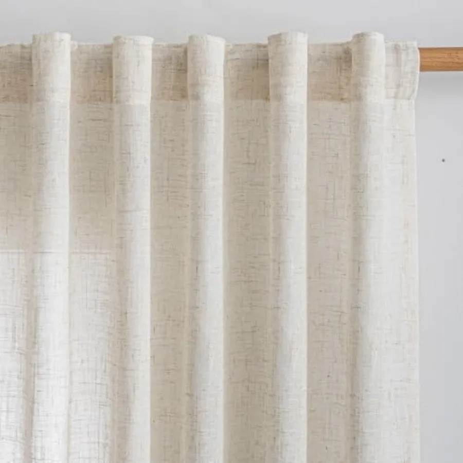 Linen Curtains for Living Room, Natural Semi Sheer Curtains and Drapes 84 inches Length 2 Panels Set Farmhouse Country Boho Sty