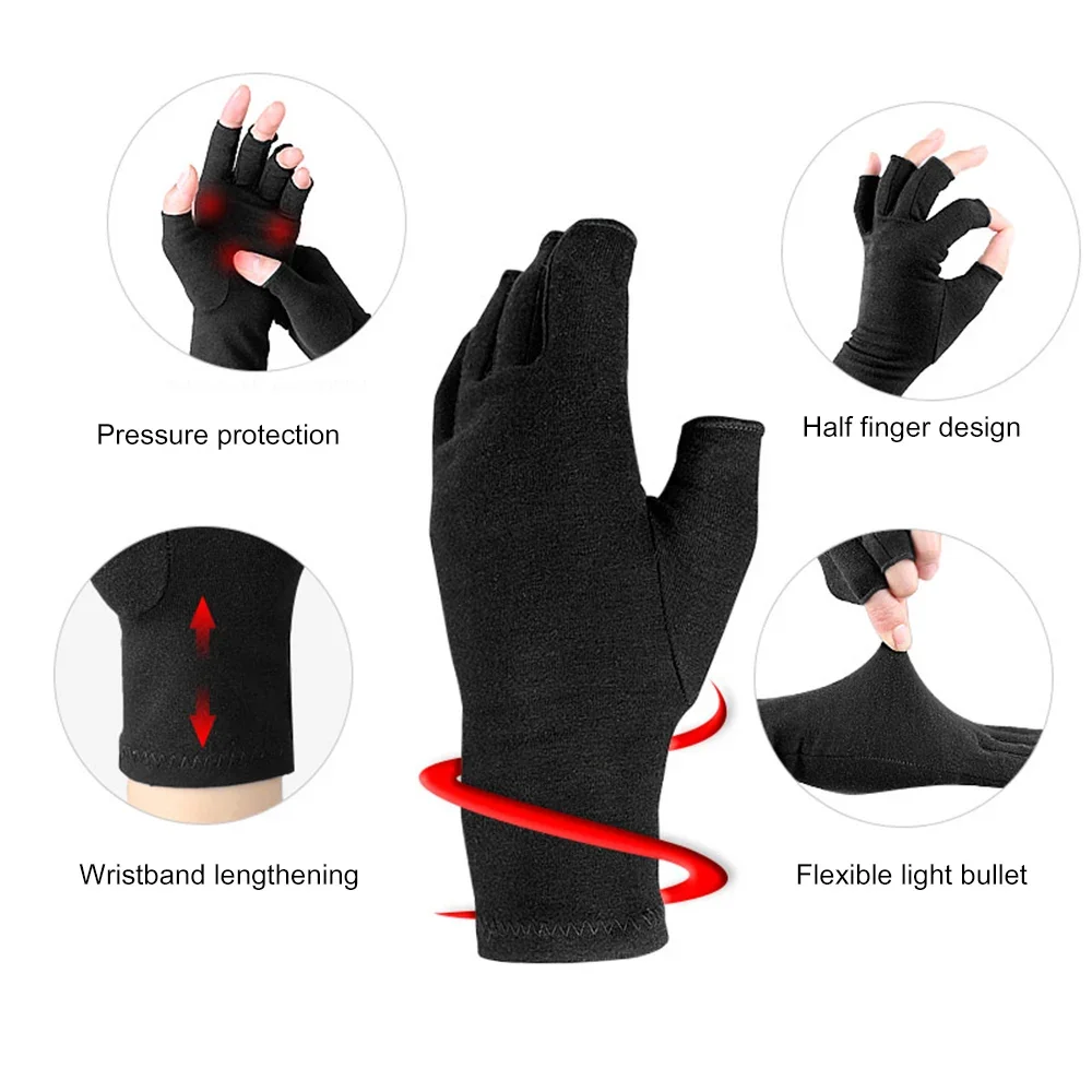 1 Paar Arthritis-Kompressionshandschuhe lindern Muskelschmerzen, fingerlose Handschuhe, große Tipphandschuhe für Damen und Herren – Detail 8