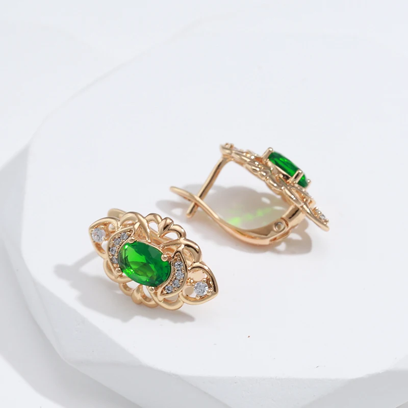 SYOUJYO Shiny Green Natural Zircon Drop Earrings For Women 585 Rose Gold Color Fine Jewelry Party Wedding Gift