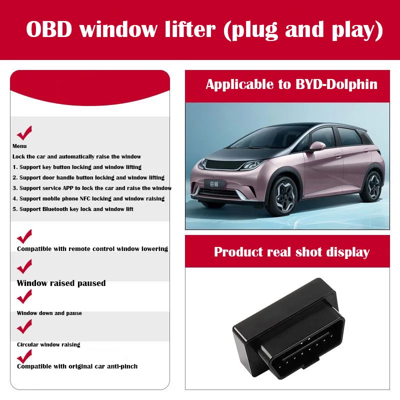 BYD Dolphin 2023-2024 Atto 2 Car Automatic Window Lift OBD Plug Closer Module