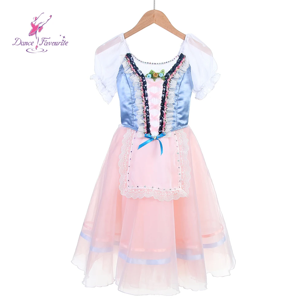 Tutu de ballet romantique pour la fille mal, bleu et rose, long, évitement de variation, danse agré, B24054