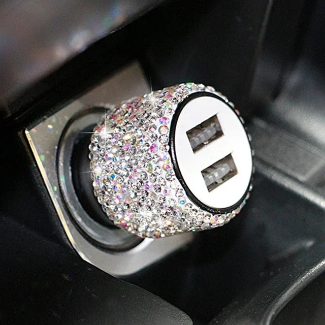 Nieuwe Bling USB Autolader 5V 2.1A Dual Port Snelle Adapter Roze Auto Decor Auto Styling Diamant Auto accessoires Interieur voor Vrouw