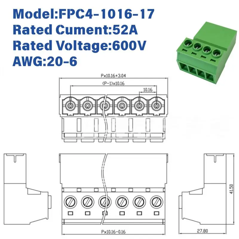 25/50PCS 5EDGKR 10.16mm Pitch Pluggable Terminal Block, 52A High Current Wire-to-Wire Mating Connector