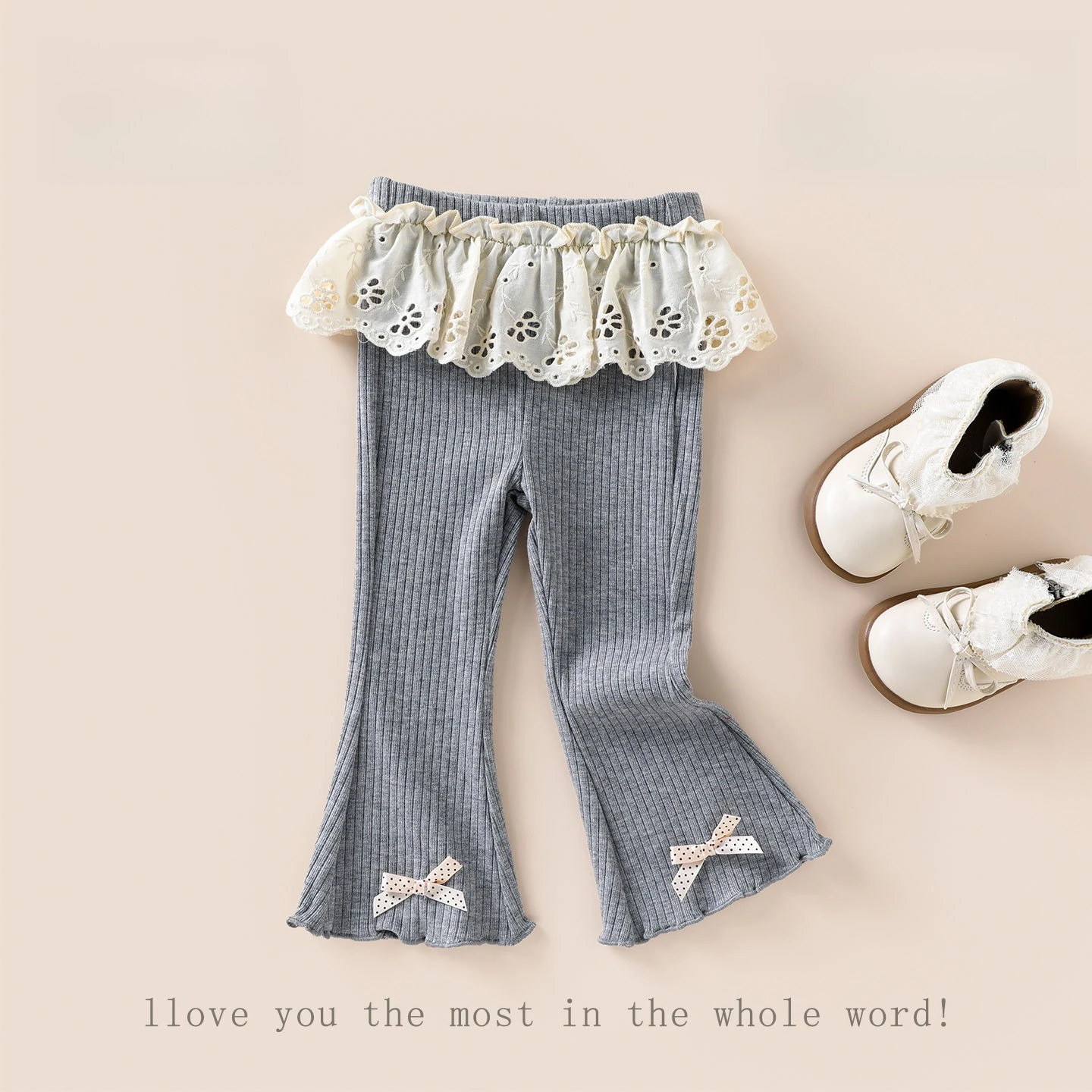 Girls' Spring and Autumn Leggings 2026 New Lace Bow Micro Flared Pants Little Girls