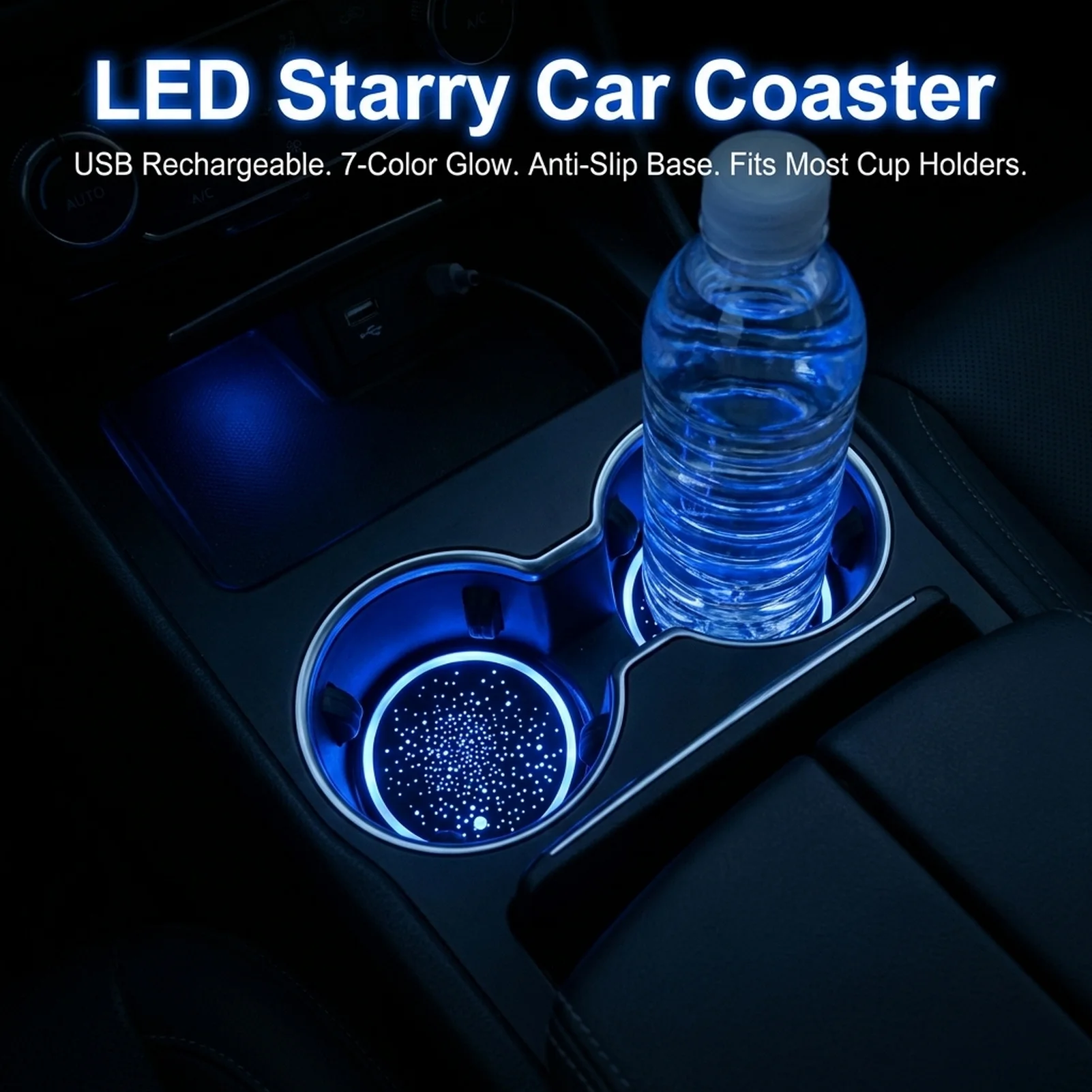 1/2Pcs LED Car Cup Pad with Seven Color Lights USB Rechargeable Non-Slip Silicone Coaster for Auto Ornaments Easy to Clean