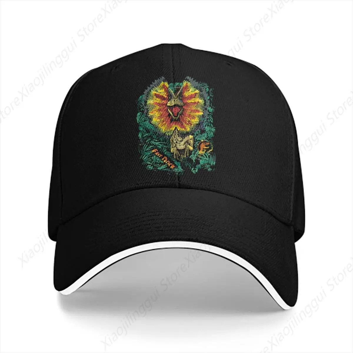 Washed Men's Baseball Cap Dilophosaurus Retro Tropical Fine Art Poster Sports Snapback Caps Dad Hat Jurassic Park JP Movie