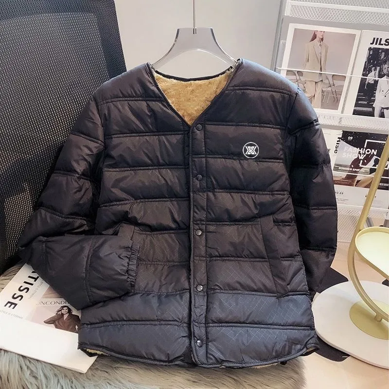 

Men's Golf Coats Winter Villus Warm Down Cotton Clothing Light Thin Soft Golf Jackets For Men Windproof Button Cotton Tops 골프웨어