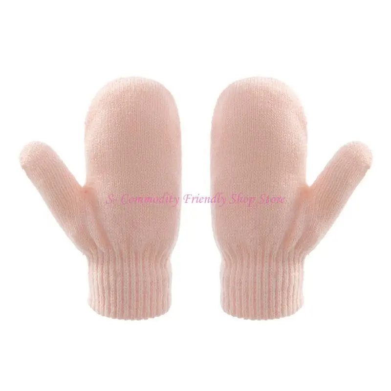 

85AE 1 Pair Winter Kids Knit Mittens Toddlers Solid Color Warm Full Finger Gloves for Girls Boys