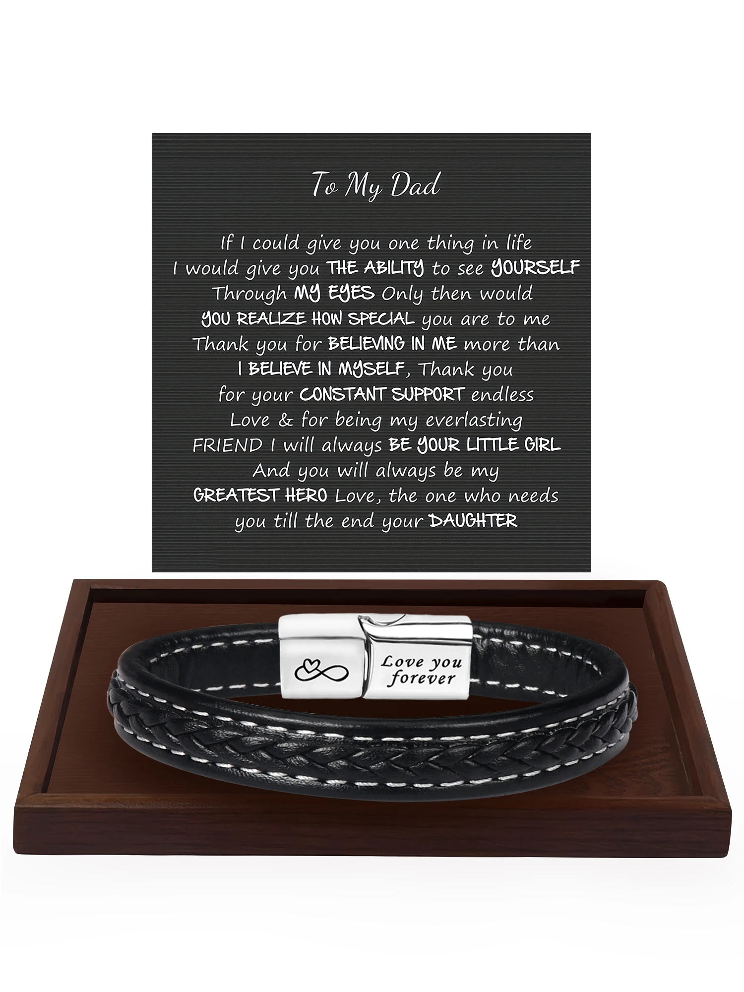 아빠의 생일 선물 - 자석 걸쇠가 달린 가죽 팔찌, 맞춤 각인, 카드 포함 - 아버지의 날에 딱 맞습니다.