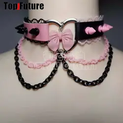 women Men pacifier Harajuku Gothic Punk necklace streetwear Subculture Spice Y2K Girl Collar Leather Rivet choker spike chokers