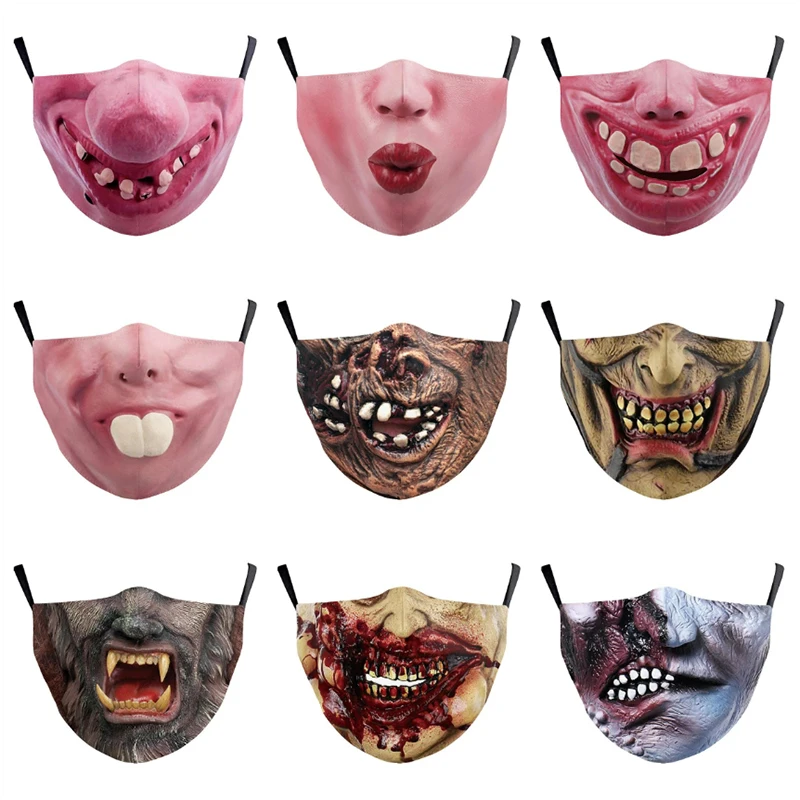 Creative Halloween Wacky Mask Funny Printed Monster Grimace Face Dual Layer Insertable Filter Dust Adult Life Mask Holiday Gift