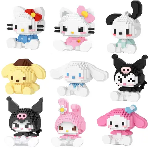 Sanrio Hello Kitty Yapı Taşı Pochacco Cinnamoroll Kuromi Monte 3D Modeli My Melody Pom Pom Çocuk Mini Tuğla Şekil Oyuncaklar
