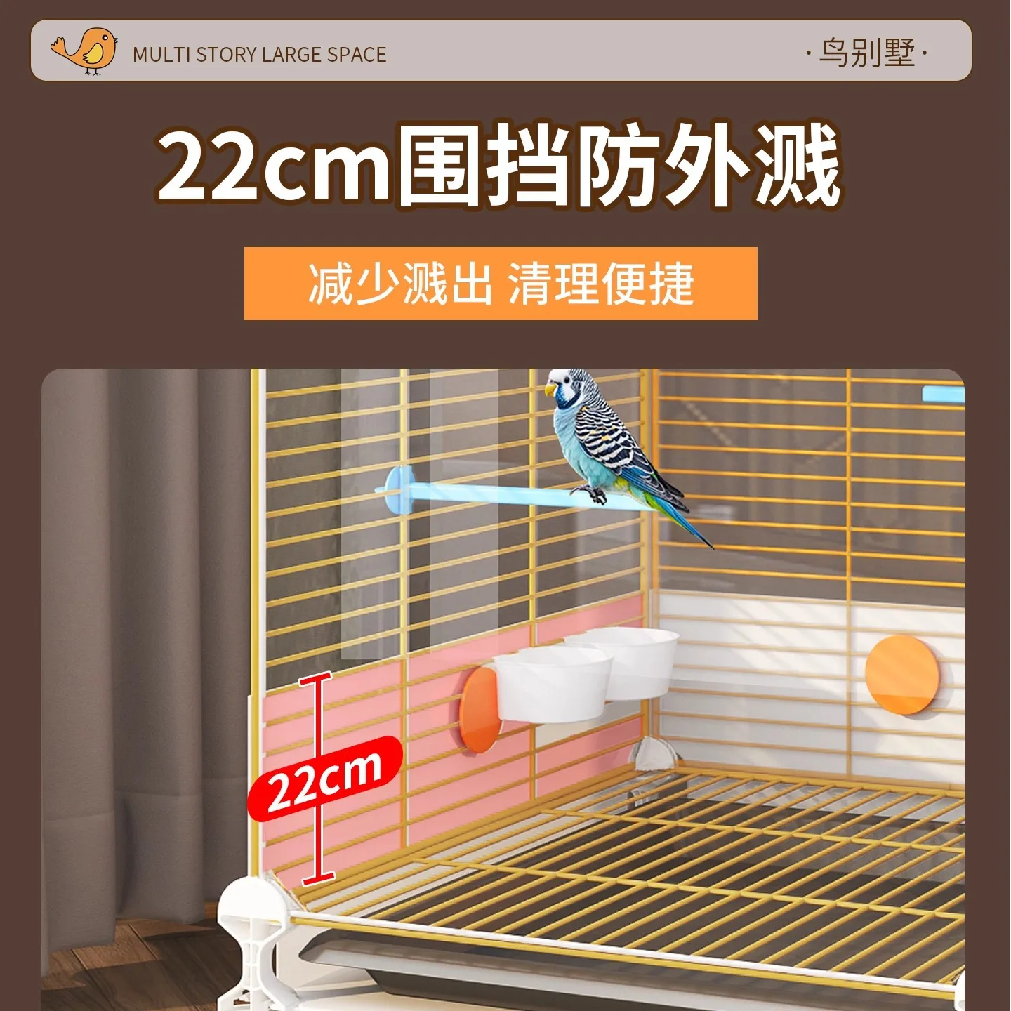 Extra Large Luxury Villa Style Bird Cage for Parrots Macaws Cockatiels Budgies Sun Conures and Lovebirds with Splash Proof