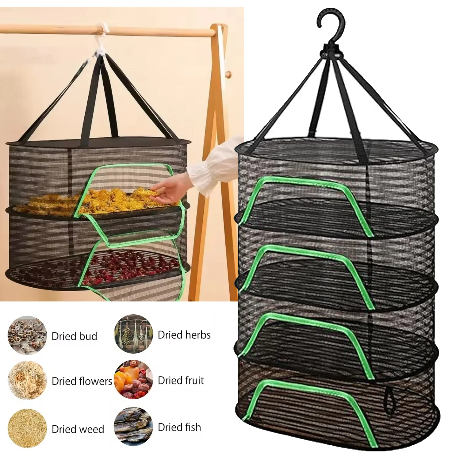 

1/2/3/4 Layers Portable Foldable Multifunctional Hanging Drying Net Dry Goods Vegetable Fruit Herb Clothing Non-toxic Polyester