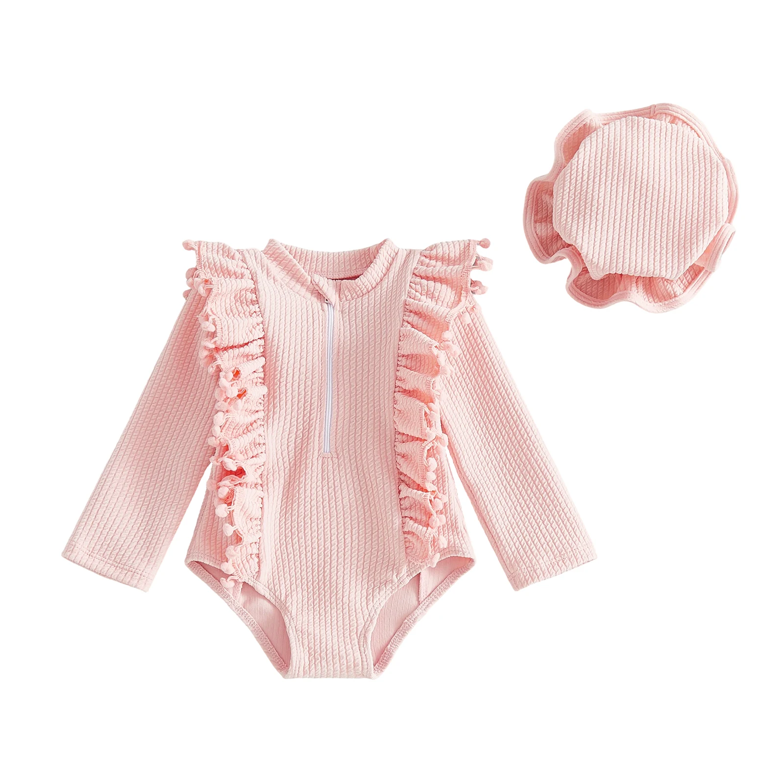 

Adorable Infant Boy Rash Guard Swimwear Set Stylish Striped Short Sleeve Jumpsuit with Matching Sun Hat 2Pcs Beach Outfit