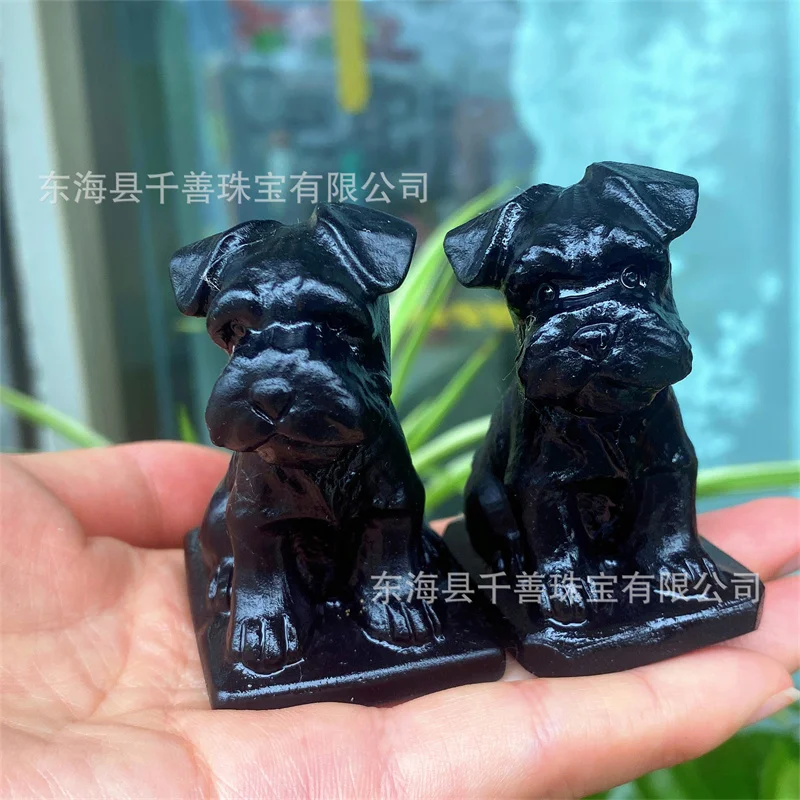 

Hand Carved Obsidian Dog Figurine Home Office Desk Decor Crystal Gemstone Animal Gift Healing Reiki Quartz Sculpture Statue