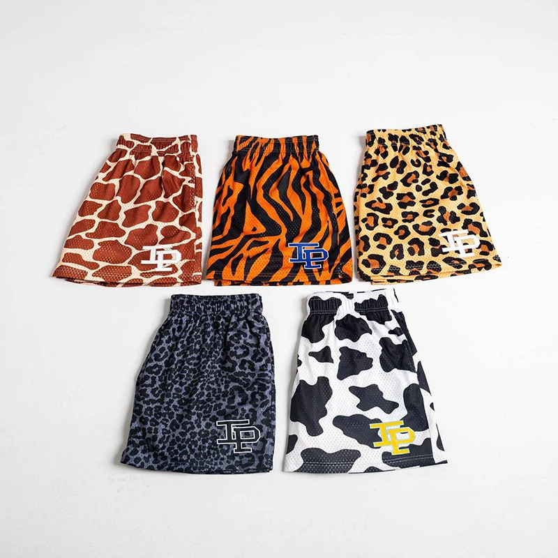 Summer Men's INAKA IP Leopard Print Mesh Shorts Elastic Waist Drawstring Breathable Quick Dry Gym Workout Fitness Casual Pants