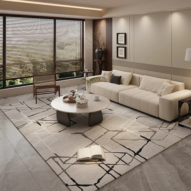 

Abstract Line Living Room Carpet Light Luxury Modern Decorative Carpets Non-Slip Easy Care Room Rug Beige Gray Large Size Rugs