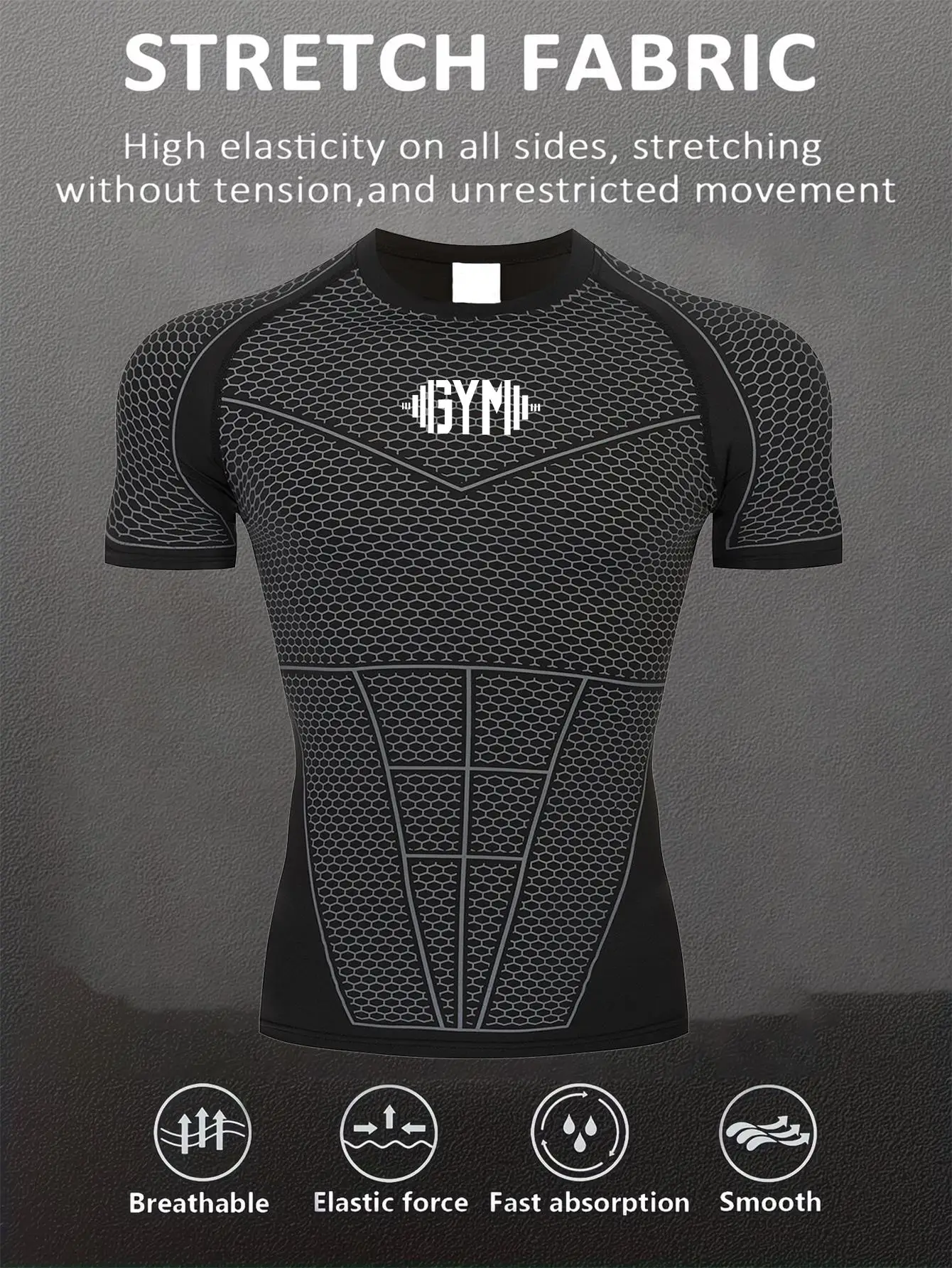 Men's T-Shirt Gym Exercise TShirt Outdoor Running Shirt Tight Fitting Compression Breathable Quick Drying T-Shirts Sports Shirt