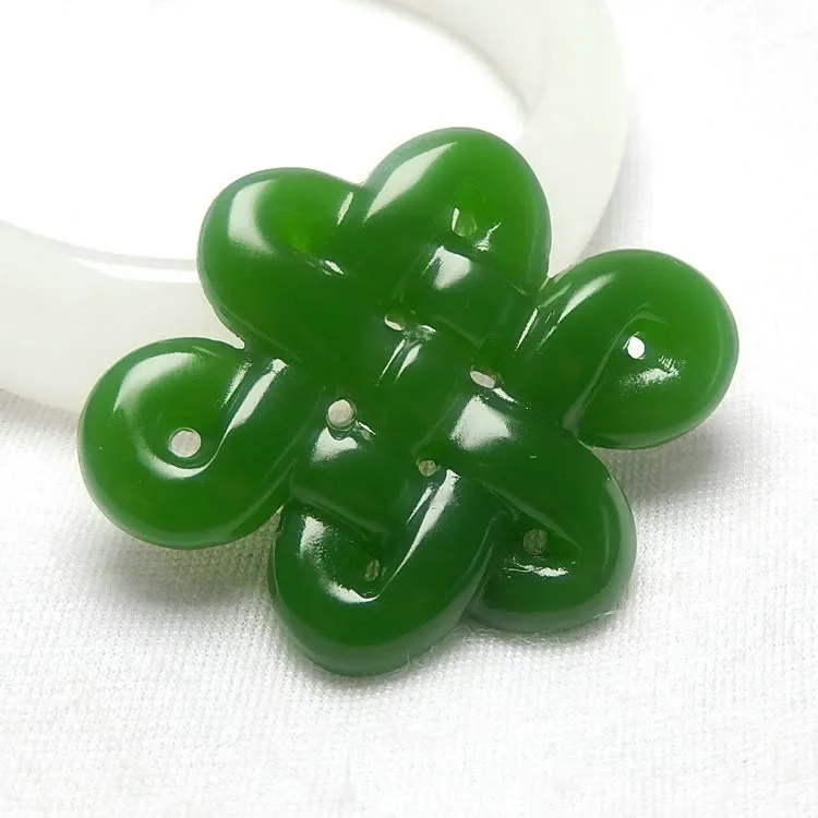 Natural Green Jade Chinese Knot Pendant Necklace Double-sided Hollow Carved Charm Jadeite Jewelry Fashion Gifts for Men Women